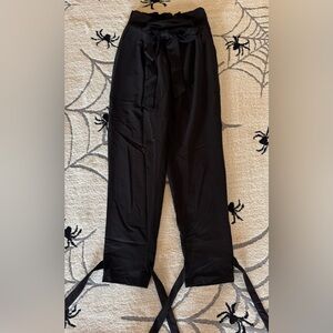 Black High-Waisted Pants with Tie Belt